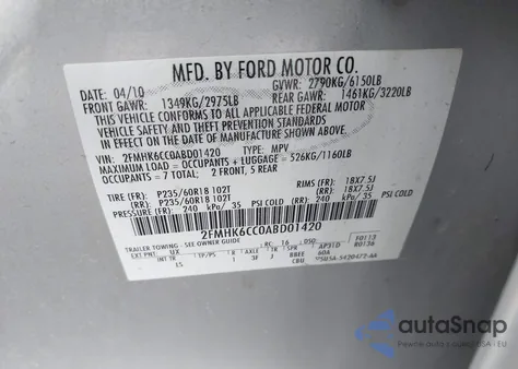 2010 Ford Flex Sel from USA, damaged, VIN 2FMHK6CC0ABD01420